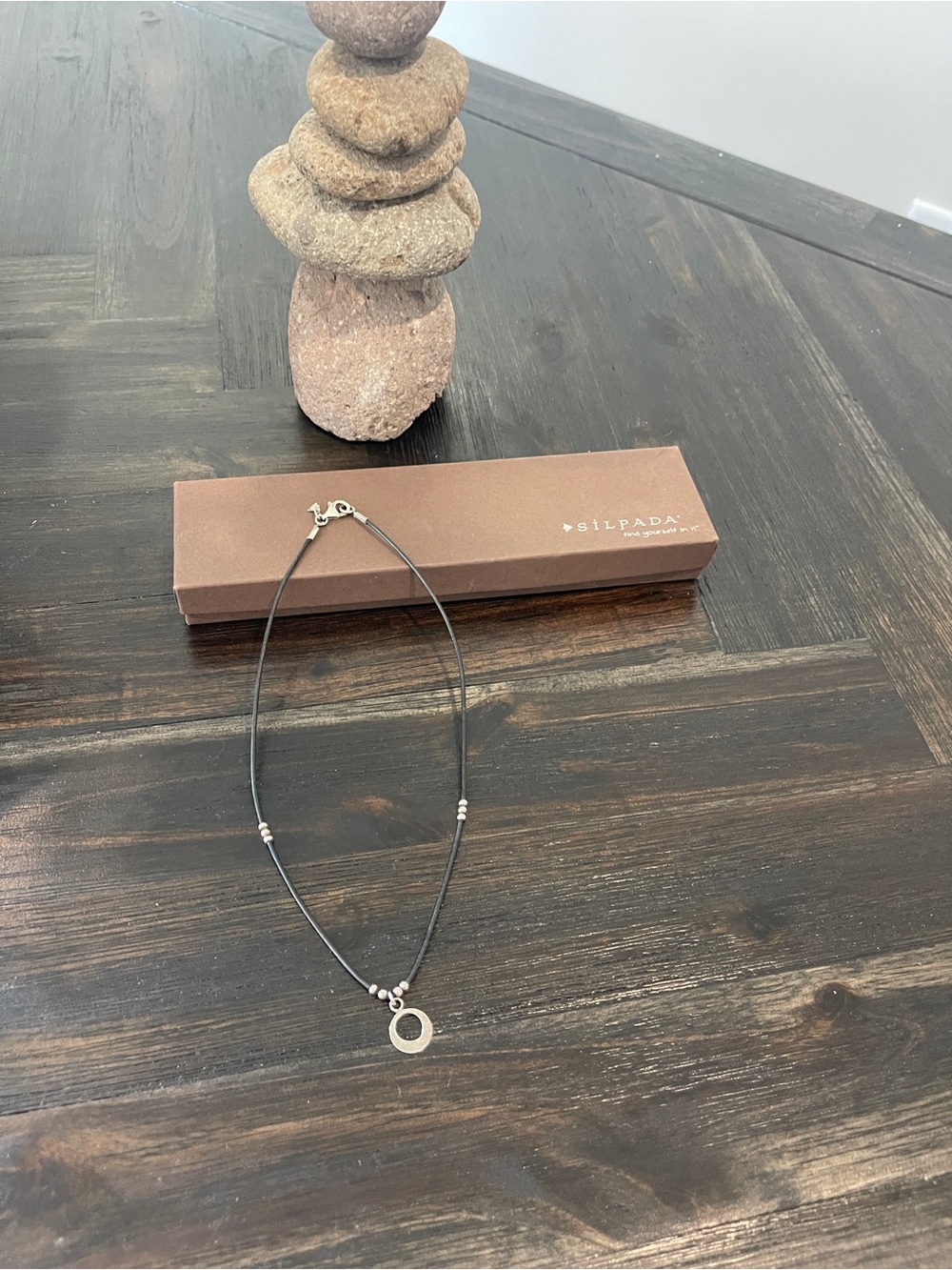 Silpada Black leather Silver Circle Pendant Necklace